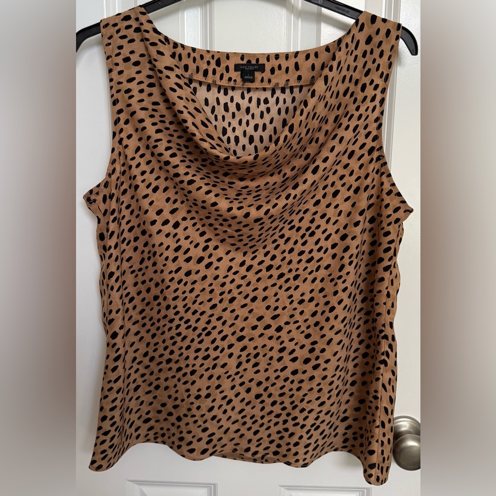 Ann Taylor Factory Tan and Black Cowl Neck Blouse